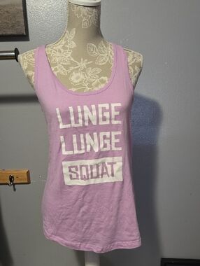 Lavender Graphic Racerback Tank Top - 'LUNGE LUNGE SQUAT'